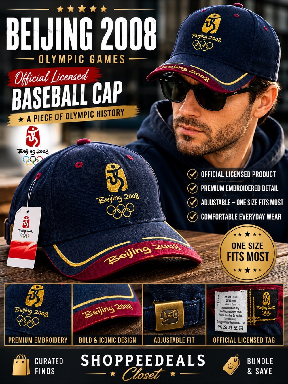Beijing 2008 Olympic Games Official Licensed Adjustable Baseball Cap NWT